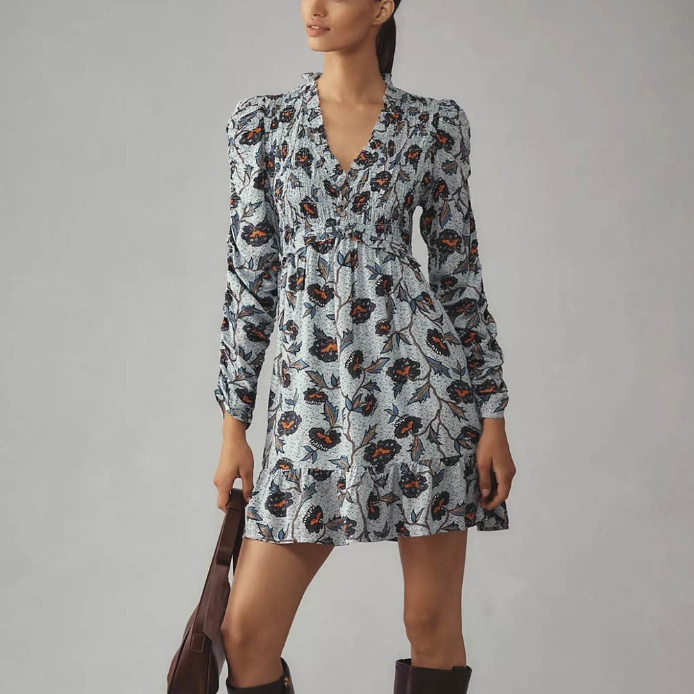 Anthropologie Long Sleeve V-neck Ruffle Mini NWT - Picture 3 of 6